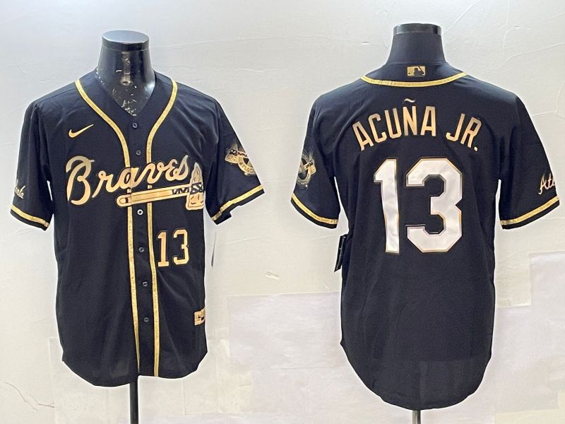 Men Atlanta Braves #13 Acuna jr Black gold Game 2025 Nike MLB Jersey style 3